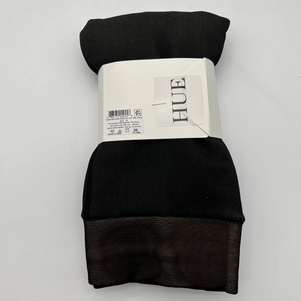 Hue Faux Sheer Tights Women M/L Black Polka Dot Fleece Lined Blackout U24395